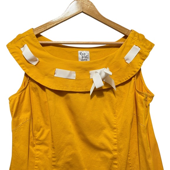 Bea & Dot ModCloth Womens Top 2X Yellow Bow Accent Cotton‎ Blend Retro Feminine - Picture 3 of 7